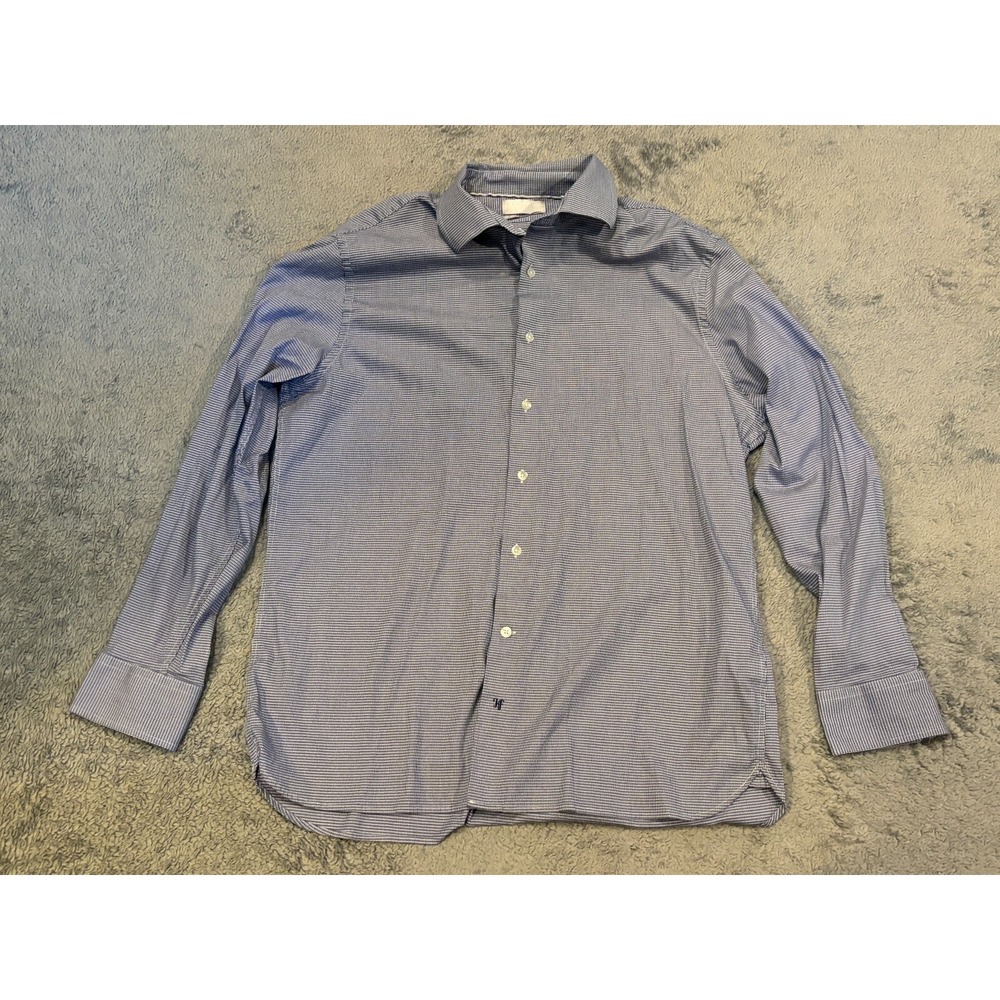Hickey Freeman Shirt Mens 17-17.5 36/37 Blue Houndstooth Button Classic Fit